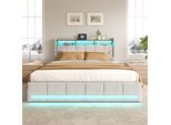 Cdglobal Letto Imbottito 140X200Cm Con Usb E Type-C, Letto Per Ragazzi Letto Matrimoniale Con 4 Cassetti, Letto Contenitore Letto In Legno Massiccio Con Led E Rete A Doghe, Biancheria