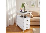 Unboxg Tavolino Bianco Con 3 Cassetti E Presa Multipla – Comodino Con Funzione Di Caricamento 60×30×62 Cm