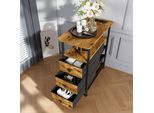 Unboxg Tavolino Effetto Legno Tigre Con 3 Cassetti E Presa Multipla – Comodino Con Funzione Di Ricarica 60×30×62 Cm
