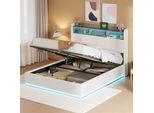 Unboxg Letto Imbottito 140×190 Cm Bianco In Velluto – Letto Matrimoniale Con Striscia Luminosa A Led Nella Parte Inferiore E Nella Testiera, Testiera Con Vano Contenitore E Funzione Di Ricarica Usb, Letto Moderno In Tessuto Per Camera Da Letto