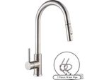 Rubinetto Da Cucina, Funzione Spray Estraibile, Design A Montaggio A Parete, Nichel Spazzolato
