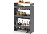 Costway Carrello Da Nicchia Largo 25 Cm, Carrello Da Cucina Stretto A 4 Ripiani, Scaffale Da Nicchia Su Ruote, Carrello Di Servizio Con Maniglia E Ringhiere, Scaffale Da Bagno In Legno, Grigio
