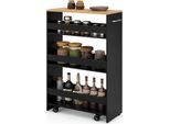 Costway Carrello Da Nicchia Largo 25 Cm, Carrello Da Cucina Stretto A 4 Ripiani, Scaffale Da Nicchia Su Ruote, Carrello Da Portata Con Maniglia E Ringhiere, Scaffale Da Bagno In Legno, Nero