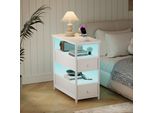 Comodino Bianco Con 4 Ripiani, Illuminazione Led Multicolore, Prese Eu, Usb E Type-C E 2 Cassetti In Tessuto.