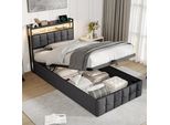 Proximax Letto A Gas 90X200 Cm Con Spazio Contenitore Nella Testiera E Sotto Il Letto, Rivestimento In Tessuto Di Lino Grigio Per La Camera Da Letto, Grigio