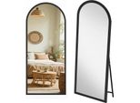 Specchio A Figura Intera, Cornice In Legno Arcuata, Supporto Regolabile, Nero, 160X50 Cm