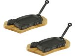 Padella In Ghisa A Forma Di Manzo Con Sottopentola In Legno 2 Pezzi In Un Set