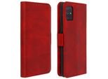 Flip Cover Con Slot Per Schede / Funzione Stand Per Samsung Galaxy A51 - Rosso