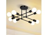 Plafoniera Nera Lampada Lampadario Industriale Vintage E27 (Senza Lampadina) 8 Fiamme Metallo Lampada Da Soffitto Retrò Camera Da Letto Soggiorno Sala Da Pranzo
