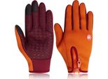 Guanti Invernali Caldi Con Cerniera, Guanti Invernali Impermeabili Antivento Antiscivolo Guanti Da Ciclismo Per Uomini Donne, Arancione, Xl