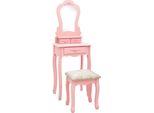 The Living Store Set Da Toilette Con Sgabello Rosa 50X59X136 Cm In Legno Di Paulownia