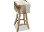 The Living Store Sgabello Da Bar In Vera Pelle E Legno Massiccio Di Teak