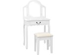 The Living Store Comodino Con Sgabello Bianco 65X36X128 Cm Legno Di Paulownia Mdf