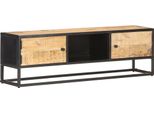 The Living Store Mobile Tv Con Anta Intagliata 130X30X40 Cm Legno Di Mango Grezzo