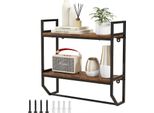 Costway Scaffale Da Parete A 2 Livelli In Legno Industriale, Scaffale Galleggiante Con Barra, Scaffale Con Struttura In Metallo, Ideale Per Soggiorno, Cucina E Bagno