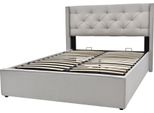 Letto A Molle Sweiko Letto Imbottito Con Testiera E Rete A Doghe, Funzione Contenitore Letto 140X200Cm, Cotone, Grigio Chiaro (Senza Materasso)