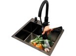 Lavello Da Cucina, Rubinetto Estraibile Girevole A 360°, Acciaio Inossidabile, Nero