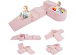 Costway 5 Pezzi. Blocchi Di Schiuma, Blocchi Giganti Con Piscina Di Palline, Blocchi Grandi Per Giocare E Arrampicarsi, Blocchi Da Arrampicata Morbidi Xxl, (Rosa, Tessuto Cordato)