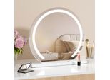 S'afielina Specchio Per Il Trucco Specchio Cosmetico Rotondo Con Illuminazione A Led E Interruttore A Sfioramento, 3 Colori Di Luce Dimmerabile Funzione Memoria Cornice Bianca, Φ 60Cm