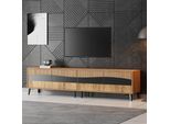 Mobile Tv Merax 180×40×50 Cm Con 4 Mobili E 8 Gambe, Lavagna Tv Per Tv Fino A 75 Pollici, Lavagna Tv In Colore Legno + Nero, Design Moderno, Facile Da Pulire