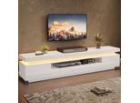 Merax Tv Lowboard Con 2 Mobili A L E 1 Cassetto, Porta Tv Con Led, Mobile Da Soggiorno Lucido Per Tv Fino A 75 Pollici, Bianco