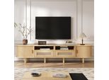 Mobile Tv Ovale Merax Con 2 Cassetti E 2 Ante Scorrevoli, Mobile Tv Basso Con 8 Gambe Per Tv Fino A 70 Pollici, Design Moderno Con Rattan, Natura