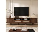 Mobile Tv Ovale Merax Con 2 Cassetti E 2 Ante Scorrevoli, Mobile Tv Basso Con 8 Gambe Per Tv Fino A 70 Pollici, Design Moderno Con Rattan, Noce