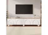 Mobile Tv Merax 180X40X45 Cm Con 4 Mobili E 6 Gambe In Metallo, Lavagna Tv Per Tv Fino A 80 Pollici, Lavagna Tv Moderna, Bianco + Effetto Legno
