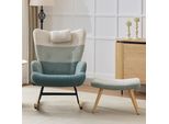 Sedia A Dondolo Sweiko Boucle, Sedia A Dondolo A Righe Patchwork Colorate, Poltrona Con Gambe In Legno Di Gomma, Struttura In Ferro Spruzzato, Poltrona Da Salotto, Poltrona Da Camera Da Letto Con Poggiapiedi