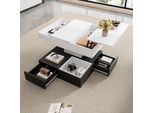 Tavolino Sweiko 70X70X40Cm Con Piano Girevole A 360°, Tavolino Da Salotto A Doppio Strato Con 3 Cassetti, Tavolino Geometrico Lucido, Tavolino Da Divano Sollevabile, Tavolino Con Vano Portaoggetti, Bianco+Nero