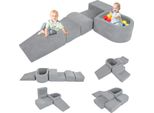 Costway 5 Pezzi. Blocchi Di Schiuma, Blocchi Giganti Con Piscina Di Palline, Blocchi Grandi Per Giocare E Arrampicarsi, Blocchi Da Arrampicata Morbidi Xxl, (Grigio, Tessuto Cordato)