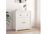 The Living Store Credenza Bianca 70X35X80 Cm In Legno Di Pino Massiccio