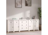 The Living Store Credenza Bianca 230X35X80 Cm In Legno Di Pino Massiccio