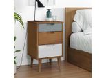 The Living Store Comodino Molde Brown 40X35X65 Cm In Legno Di Pino Massiccio