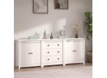The Living Store Credenza Bianca 210X35X80 Cm In Legno Di Pino Massiccio