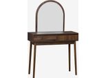 Toeletta Trucco Decorata In Legno Con Specchio E 2 Cassetti, 90Cm, Noce