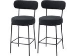 Set Di 2 Sedie Da Bar Con Seduta Imbottita E Poggiapiedi, Rivestimento In Pile, Struttura In Metallo, Nero