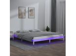The Living Store Letto In Legno Massiccio Con Illuminazione A Led Bianco 160X200 Cm