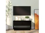 The Living Store Mobile Tv Nero 74X34X40 Cm In Legno Di Pino Massiccio