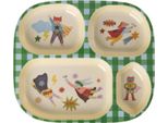 Piatti Per Bambini In Melamina Rice, 4 Scomparti, Stampa Super Hero, Verde