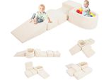 Costway 5 Pezzi. Blocchi Di Schiuma, Blocchi Giganti Con Piscina Di Palline, Blocchi Grandi Per Giocare E Arrampicarsi, Blocchi Da Arrampicata Morbidi Xxl, (Beige, Tessuto In Velluto A Coste)
