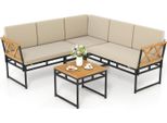 Costway Mobili Da Salotto Per Esterni, Set Di Mobili Da Giardino 4 Pezzi Con Divano E Tavolo, Divano Da Giardino, Set Di Sedute, Mobili Da Balcone, Mobili Da Terrazza, Cuscini Per Sedute E Schienali Inclusi