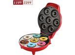 Macchina Per Ciambelle Zimilo 1200W Con Sette Fori, Rivestimento Antiaderente E Riscaldamento Su Entrambi I Lati, Macchina Per La Colazione, Macchina Per Torte E Pasticcini, Rossa