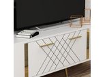 Skye Decor, Detas - Bianco, Oro, Mobili Tv, Bianco, 150 X 48,2 X 35 Cm