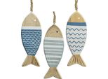 Decorazione Marittima Pesce Appendino In Legno 15Cm Beige Blu 1 Pezzo Assortito