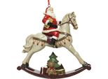 Decorazione Per Albero Di Natale Babbo Natale Su Cavallo A Dondolo 14 Cm In Ceramica Colorata