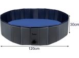 Piscina Per Cani 160X30 Cm/ 120X30Cm Pvc + Abs Rivestimento Antiscivolo Pieghevole Valvola Di Scarico Blu-Grigio 23831, Dimensioni:120/30 Cm
