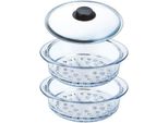 Pyrex - Cestello Doppio Per Cottura A Vapore Da 20 Cm E Coperchio Con Manopola, Cottura A Vapore, Vetro Borosilicato