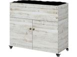 Aiuola Rialzata In Legno Con Vano Armadio, Aiuola Per Erbe Aromatiche Con Ruote, Fioriera 110 X 50 X 95 Cm, Fioriera Con Tessuto Non Tessuto, Bianca Per Giardino E Balcone