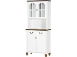 Mobile Da Cucina, Buffet Da Cucina Con 2 Cassetti, Mobile Alto Con Vano Aperto, Vetrina Con Funzione Soft-Close 76 X 38 X 182 Cm, Bianco